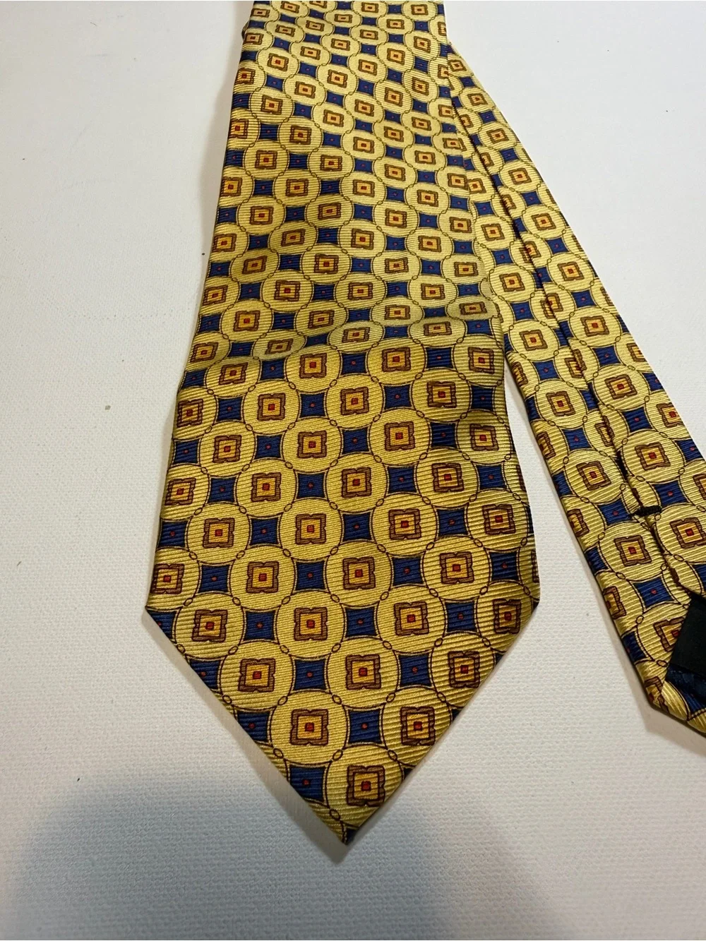 Jos. A. Bank Yellow Geometric Silk Tie with Blue and Brown Accents